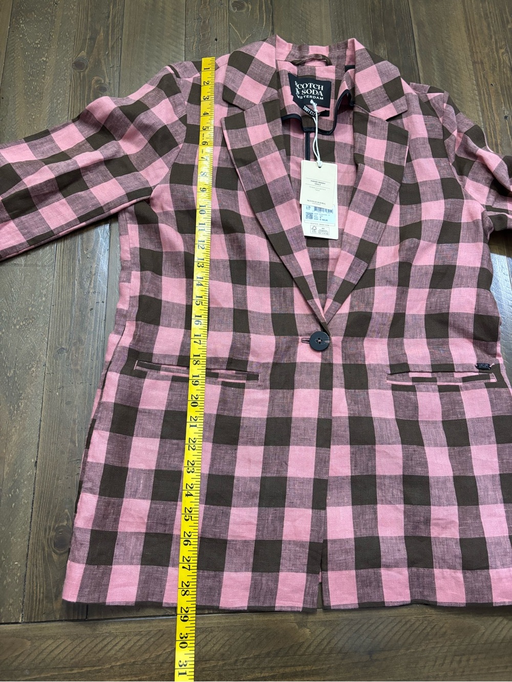Scotch & Soda Pink and Brown Checked Linen Blazer - Picture 6 of 8